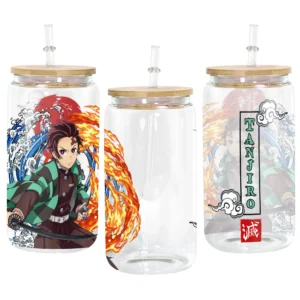 Glass Can 16oz Anime Water Bottle Tanjiro Kamado Personalized Name