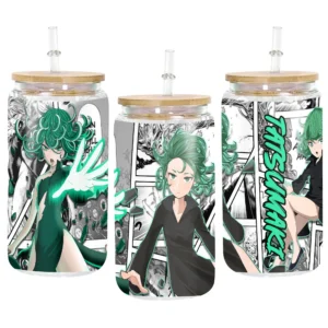 Glass Can 16oz Anime Water Bottle Tatsumaki Personalized Name
