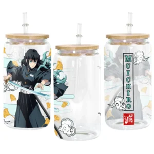 Glass Can 16oz Anime Water Bottle Muichiro Tokito Personalized Name