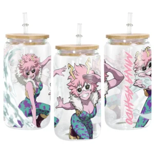 Glass Can 16oz Anime Water Bottle Mina Ashido Personalized Name