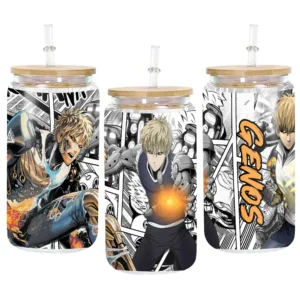 Glass Can 16oz Anime Water Bottle Genos Personalized Name