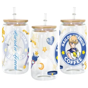 Sailor Uranus Haruka Tenou Anime Glass Can 16oz Custom Personalized Water Bottle
