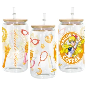Sailor Venus Minako Aino Anime Glass Can 16oz Custom Personalized Water Bottle