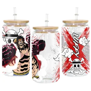 Monkey D. Luffy Gear 4 Anime Glass Can 16oz Custom Personalized Water Bottle