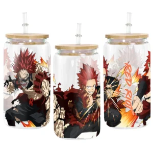 Eijiro Kirishima (Red Riot) Anime Glass Can 16oz Custom Personalized Water Bottle