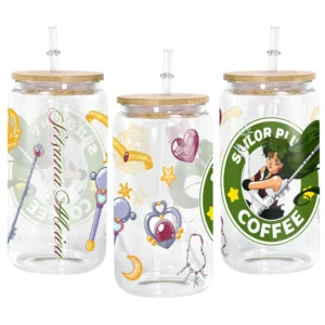 Sailor Pluto Setsuna Meiou Anime Glass Can 16oz Custom Personalized Water Bottle