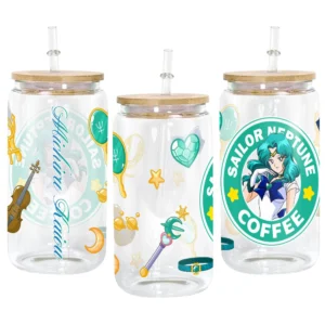 Sailor Neptune Michiru Kaiou Anime Glass Can 16oz Custom Personalized Water Bottle