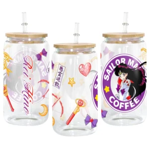 Sailor Mars Rei Hino Anime Glass Can 16oz Custom Personalized Water Bottle