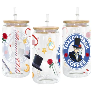 Tuxedo Mask Mamoru Chiba Anime Glass Can 16oz Custom Personalized Water Bottle