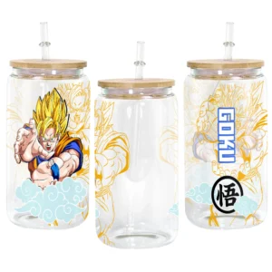 Goku Super Saiyan 2 Anime Glass Can 16oz Custom Personalized Water Bottle