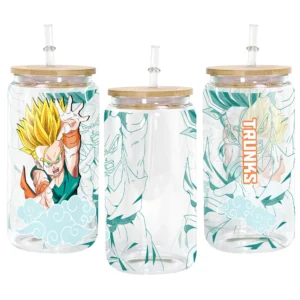 Trunks Kid Super Saiyan Anime Glass Can 16oz Custom Personalized Water Bottle