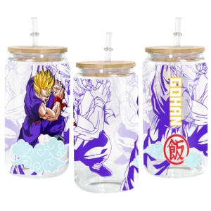 Gohan Adult Super Saiyan 2 Anime Glass Can 16oz Custom Personalized Water Bottle