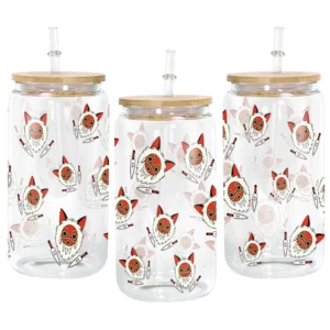 Princess Mononoke Mask Anime Glass Can 16oz Custom Water Bottle