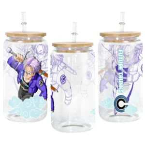 Future Trunks Anime Glass Can 16oz Custom Personalized Water Bottle