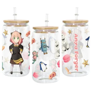 Anya Forger Anime Glass Can 16oz Custom Personalized Water Bottle
