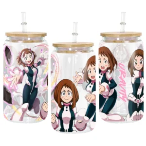 Ochako Uraraka (Uravity) Anime Glass Can 16oz Custom Personalized Water Bottle
