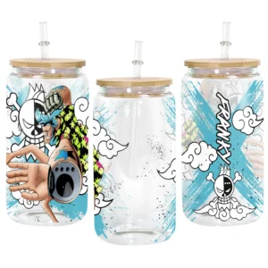 Franky Anime Glass Can 16oz Custom Personalized Water Bottle