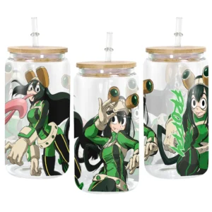 Tsuyu Asui (Froppy) Anime Glass Can 16oz Custom Personalized Water Bottle