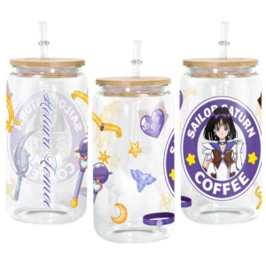 Sailor Saturn Hotaru Tomoe Anime Glass Can 16oz Custom Personalized Water Bottle