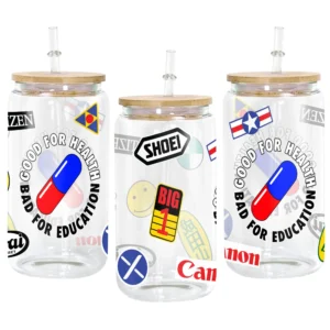 Akira Kaneda Good For Health Bad For Education Anime Glass Can 16oz Custom Water Bottle