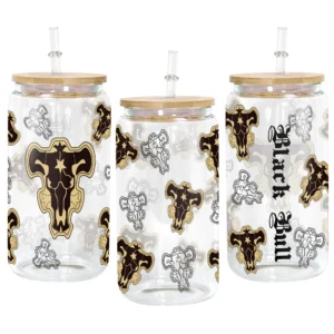 Black Bull Glass Can 16oz Anime Personalized Name