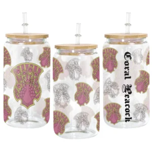 Coral Peacock Glass Can 16oz Anime Personalized Name