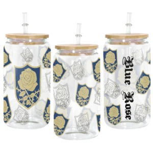 Blue Rose Glass Can 16oz Anime Personalized Name