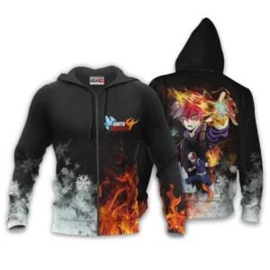 Shoto Todoroki Zip Hoodie Custom Ice and Fire Anime