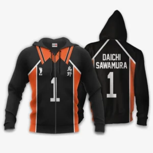 Karasuno Daichi Sawamura Uniform Costume Zip Hoodie Num 1 Haikyuu Anime