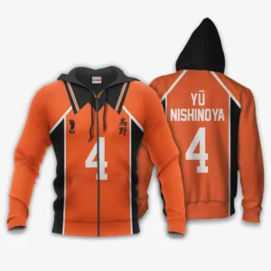 Karasuno Yu Nishinoya Uniform Costume Zip Hoodie Num 4 Haikyuu Anime