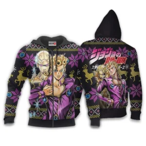 Giorno GiovannaZip Hoodie Custom Anime JJBA Xmas Gifts