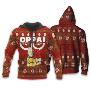 Saitama OppaiZip Hoodie OPM Anime Xmas