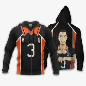 Asahi Azumane Karasuno Zip Hoodies Haikyuu Anime Costume