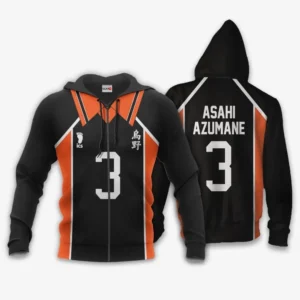 Karasuno Asahi Azumane Uniform Costume Zip Hoodie Num 3 Haikyuu Anime