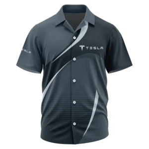 Tesla Exclusive Logo Performance Short Sleeve Camp Collar Shirt OUFAHWS3D081901TLZ - Tesla Shirt