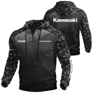 Kawasaki Exclusive Logo Waffle Quarter-zip Hoodie OUFAWQS3D081907KAZ - Kawasaki Hoodie