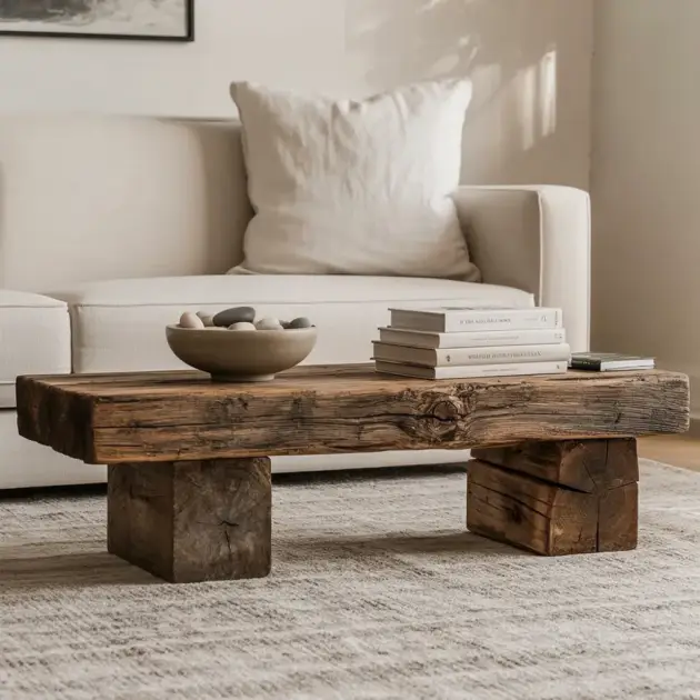 Handcrafted Coffee Table Solid Wood Live Edge Organic Modern