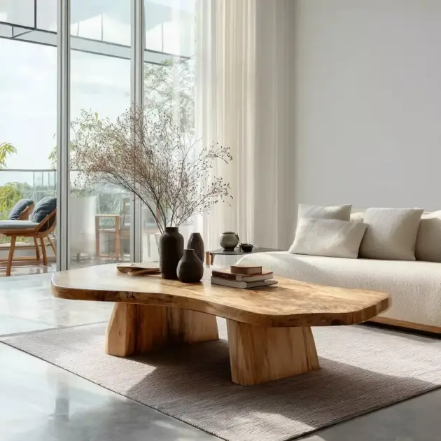 Live Edge Coffee Table Solid Wood Handcrafted Carved Detail