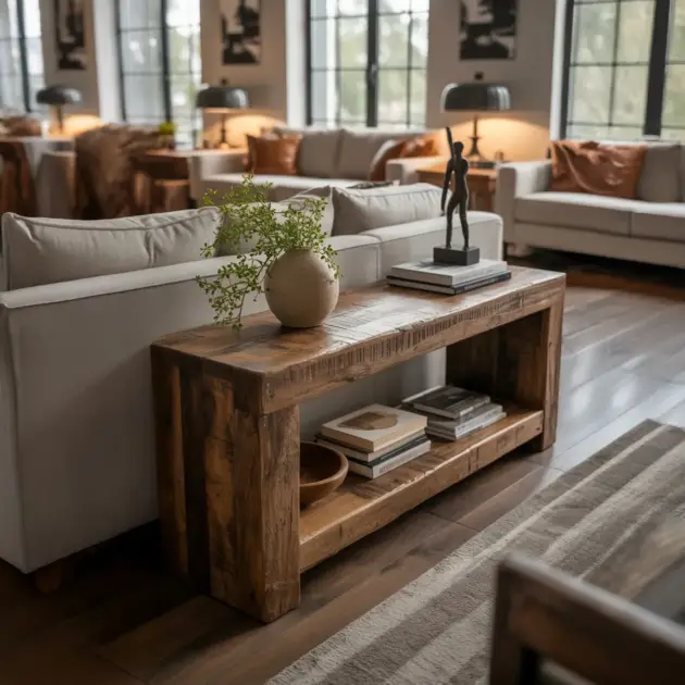 Reclaimed Solid Wood Entry Table with Shelf Handmade