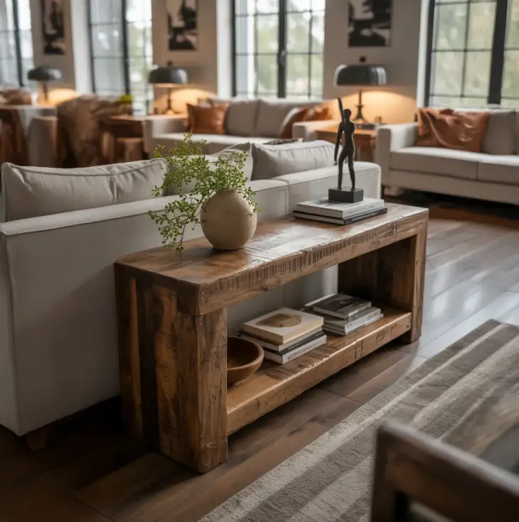 Reclaimed Solid Wood Entry Table with Shelf Handmade – Soxysport